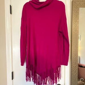 Peter Nygard Fuchsia Cowl Neck Sweater with Fringe Hem